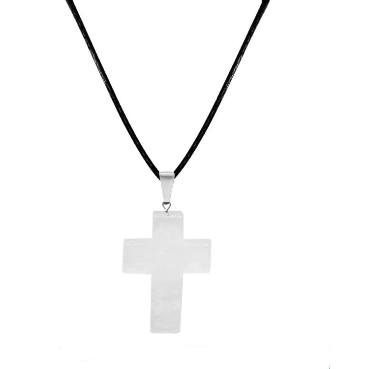 Collar Cruz Cuarzo Blanco