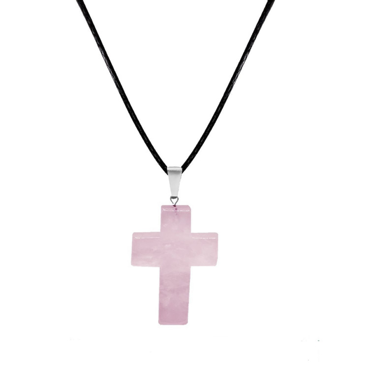 Colgante  Cruz Cuarzo Rosa