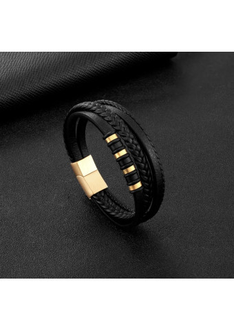 Pulsera golden black leather