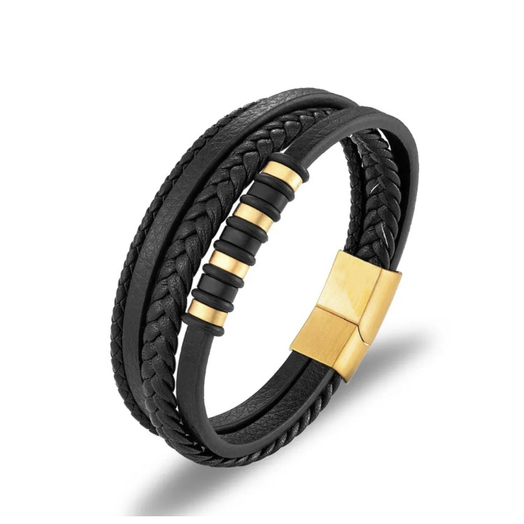 Pulsera golden black leather