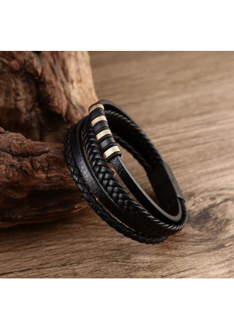 Pulsera golden black leather