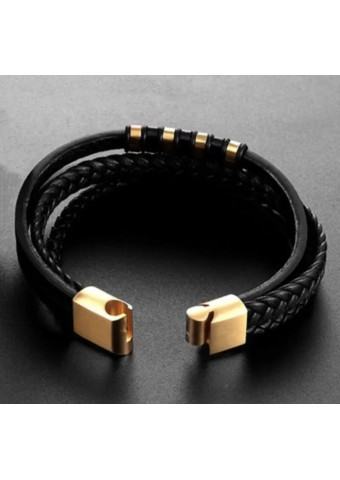 Pulsera golden black leather