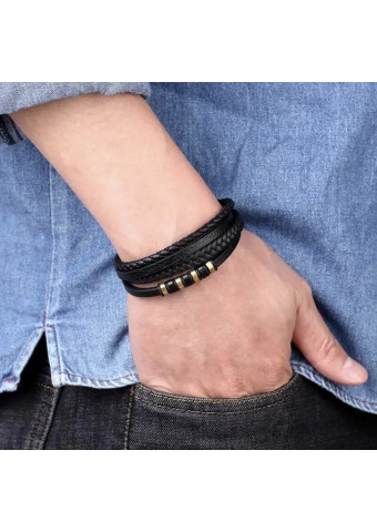 Pulsera golden black leather