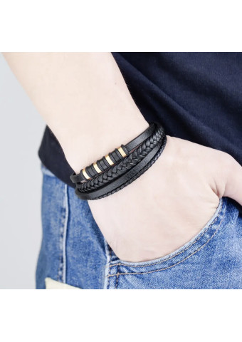 Pulsera silver black leather