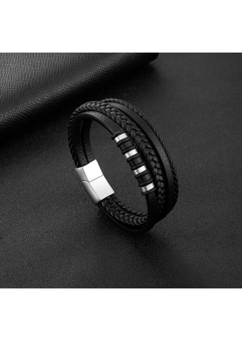 Pulsera silver black leather