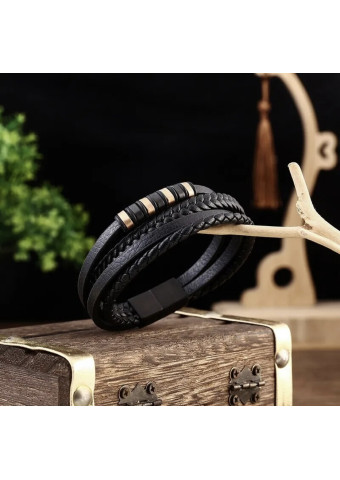Pulsera silver black leather