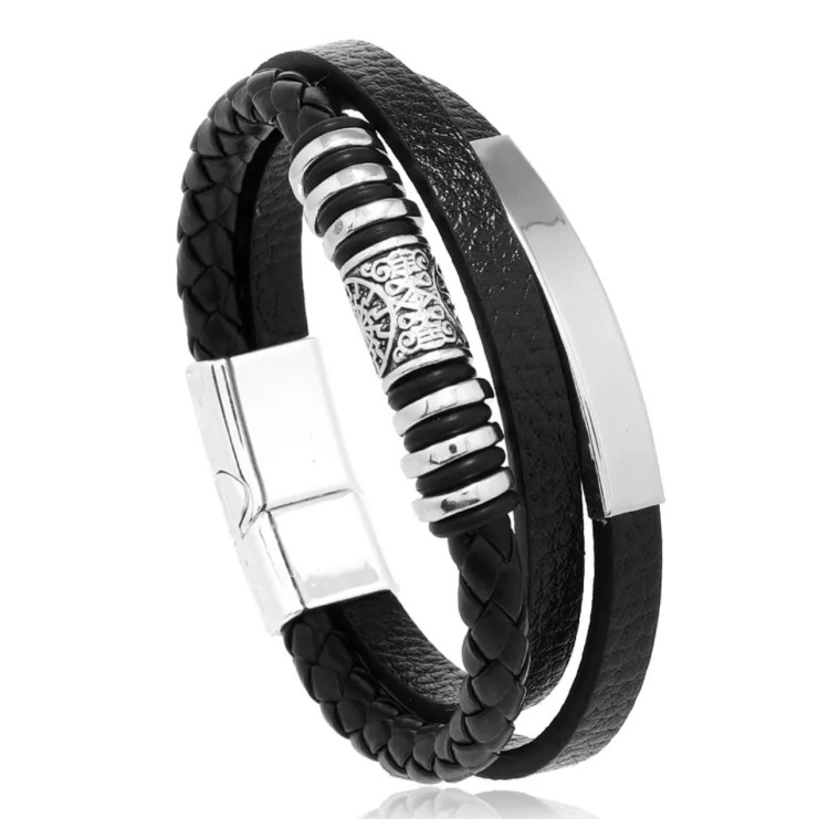 Pulsera steel black leather