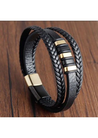 Pulsera black leather golden