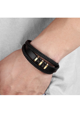 Pulsera black leather golden