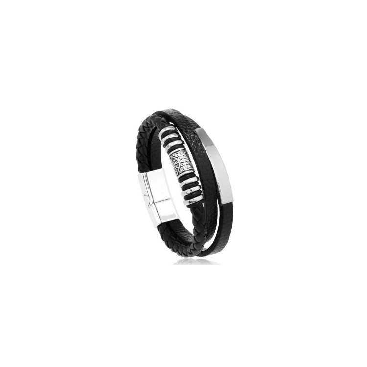 Pulsera black steel Leater Pulsera black steel Leater