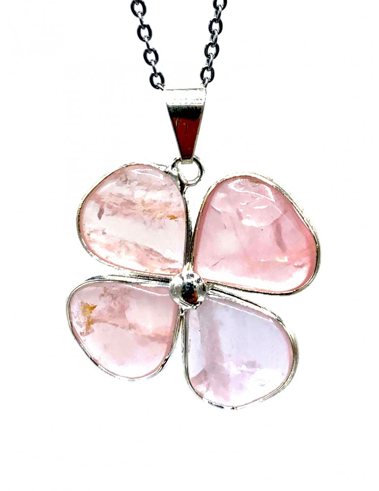 Collar Trébol Cuarzo Rosa