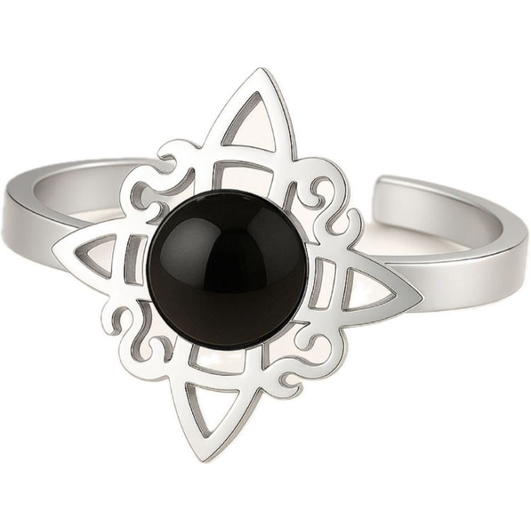 Anillo Nudo de Bruja Agata Negra